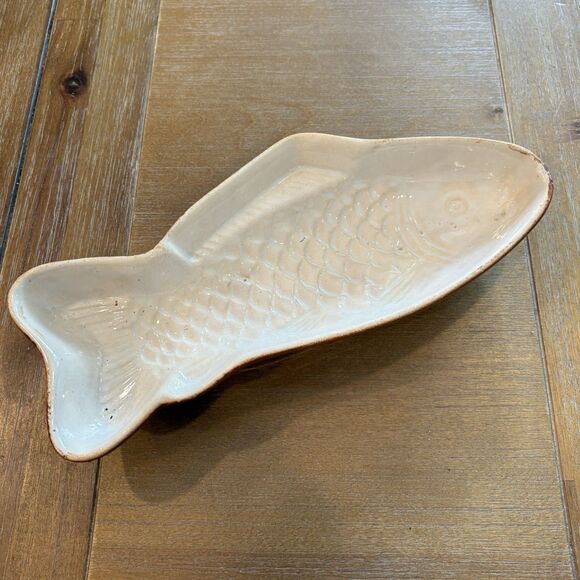 Tellurite Belgium White Fish Ceramic Redware Dish Belgian 1930s Serving Bowl - Picture 1 of 4